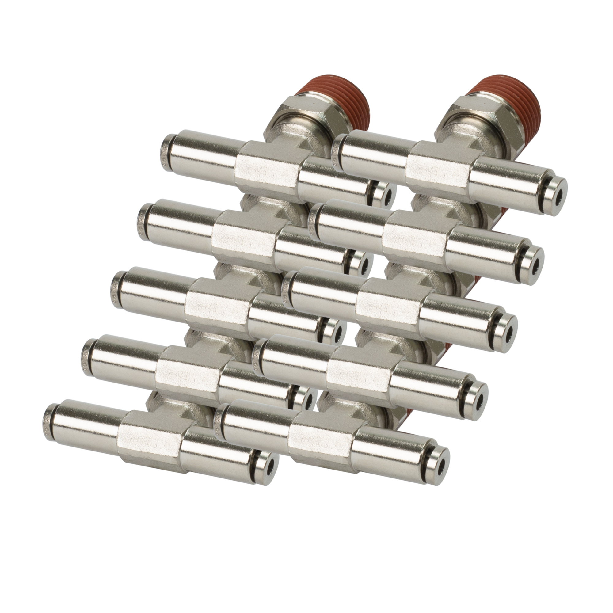Viair Swivel T Push-to-Connect Fitting - 3/8in. NPT, Nickel-Plated Brass, Model# 11822-BP